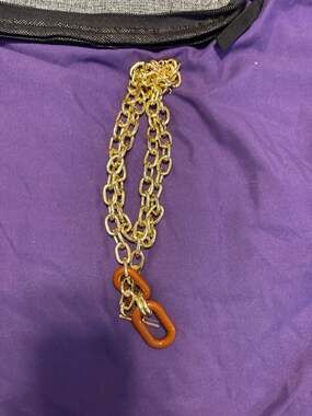 Geometric Layered Gold Chain Choker Necklace with Brown Enamel Double Link Penda